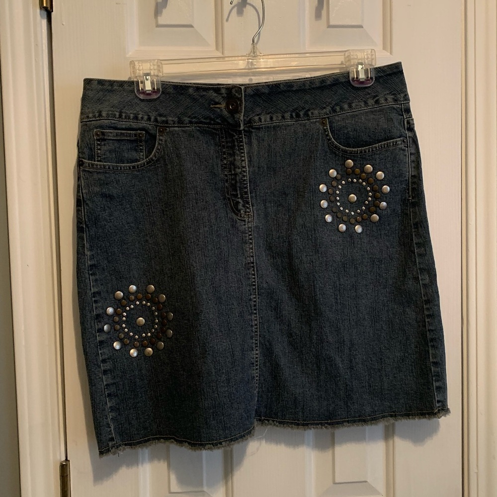 Embellished Denim Skirt - Denim